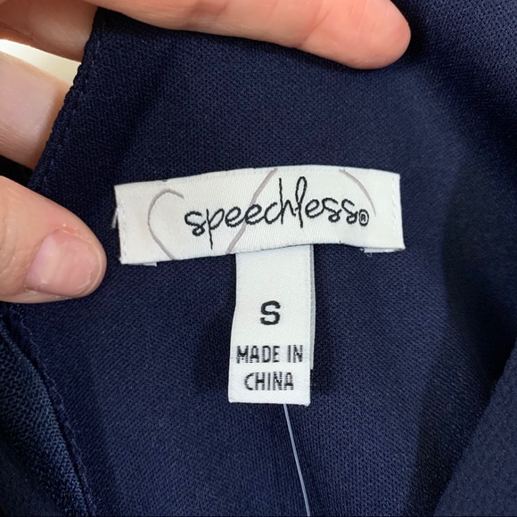 Juniors’ Speechless Mock Wrap Jumpsuit, Navy, S - Picture 4 of 7